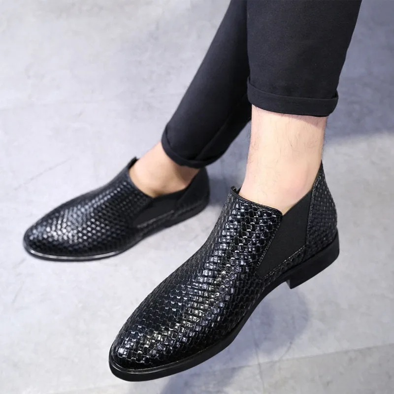 Czarne męskie buty, luksusowe, wysokiej jakości botki Chelsea, męskie skórzane buty za kostkę, casualowe buty designerskie, klasyczne biznesowe botki męskie. — zdjęcie 3
