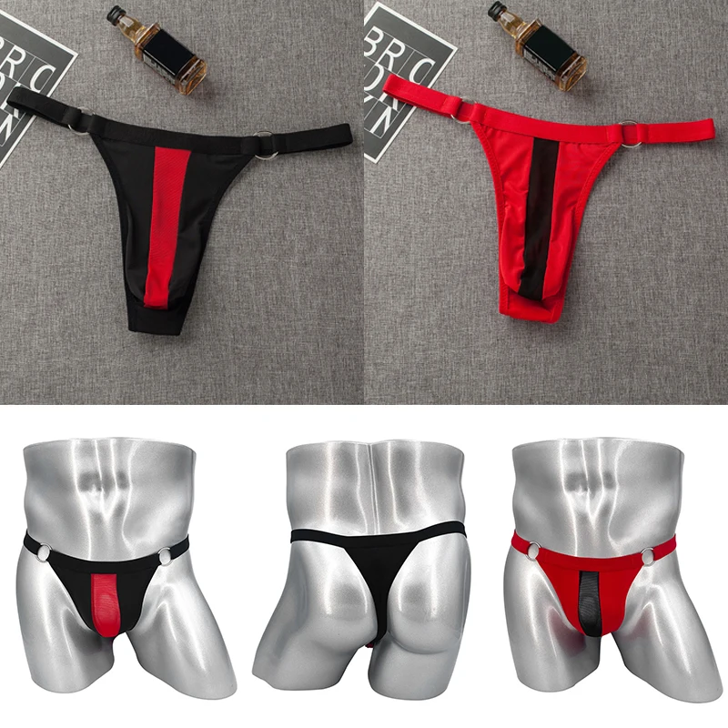 Underwear G-string Panties Thong Men Briefs Mesh Hole Breathable Ultra-thin Sexy Metal Ring Underpants Male Lingerie Undershorts