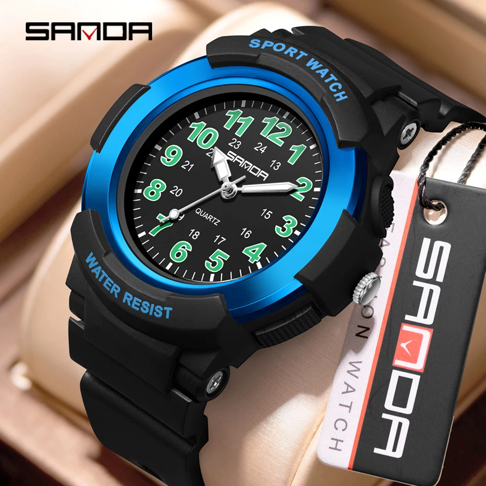 

SANDA 6308 Модные кварцевые часы мужские и женские простые с большим циферблатом 3ATM водонепроницаемые легкие студенческие часы со светящимся дисплеем
