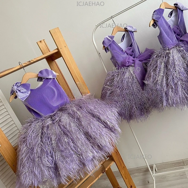 2026 New Children First Birthday Purple Girls Piano Performance Dress Wedding Flower Girl Tutu Party Kids Princess Gown Costume