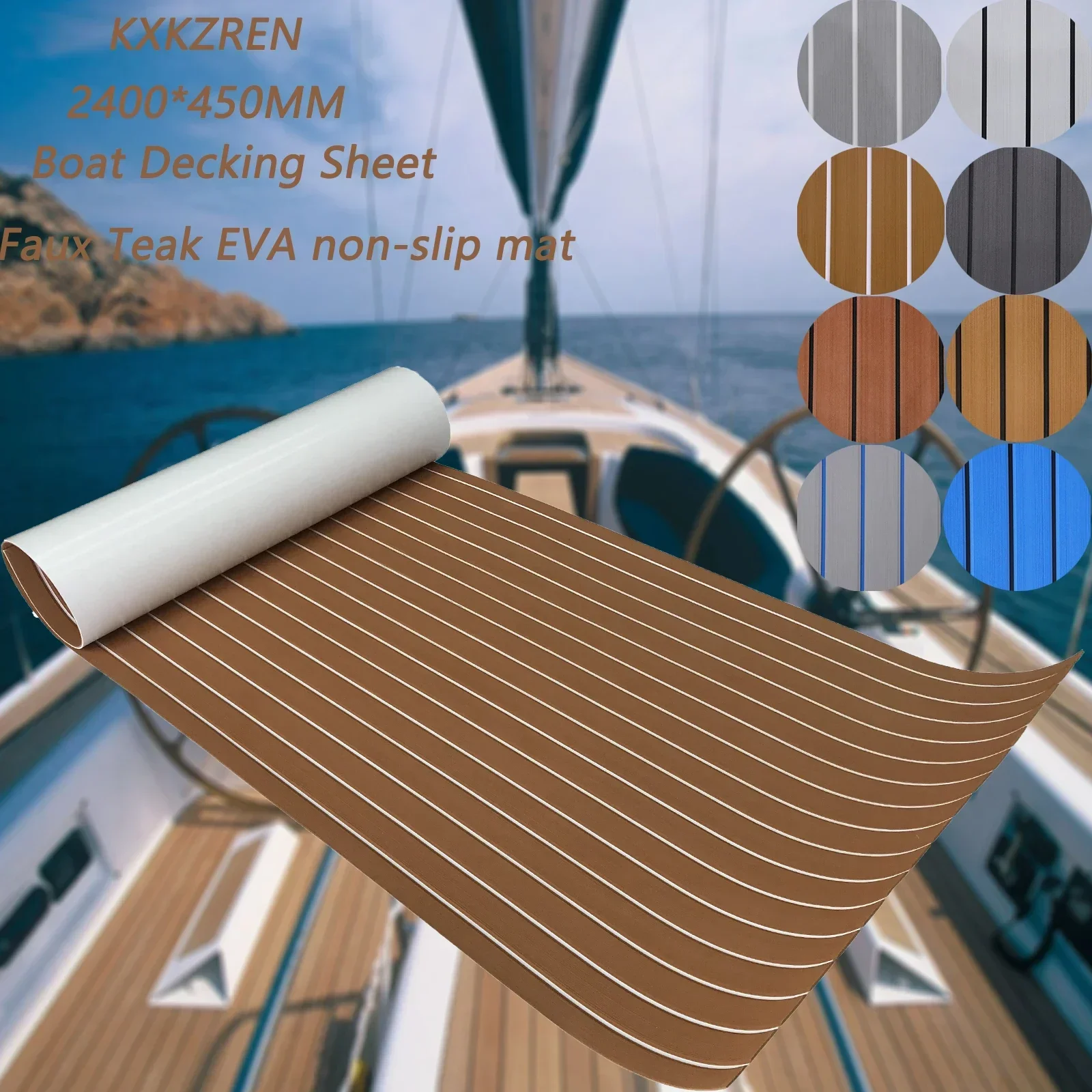 

2400*450mm EVA Foam Boat Decking Sheet Mat Anti-Skid Faux Teak Yacht Marine Flooring Pad Accessories Self-Adhesive Vehicle Pad