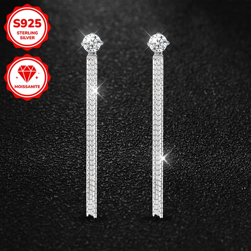 

1 Pair 1Carat S925 Moissanite Temperament Long Tassel Light Luxury High-end Earrings, Wear on Different Occasions.