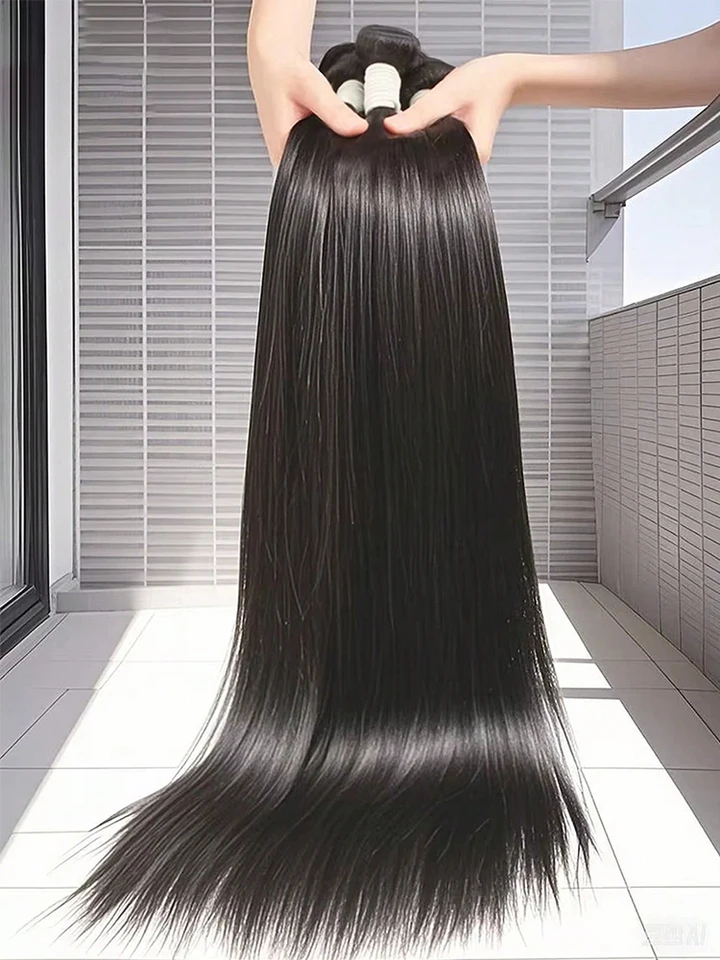 Trenzas de Cabello Humano 15A 26 28 30 32 Pulgadas Hueso Lacio Quick Weave 3 Trenzas Gruesas Remy Virgen Color Natural 3