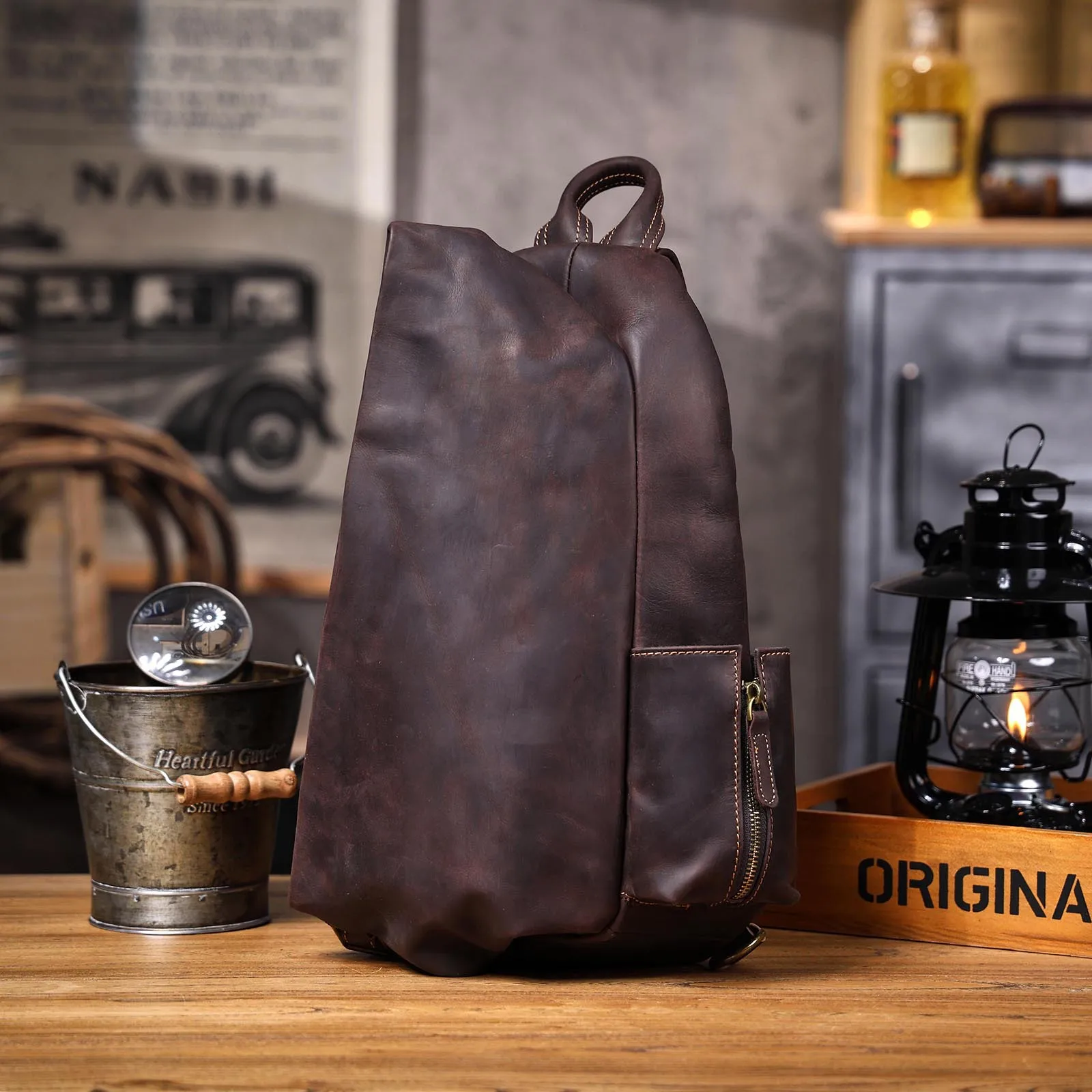 

organizers designers handmade crazy horse cowhide men's chest bag travel shoulder bag genuine leather phone crossbody bag