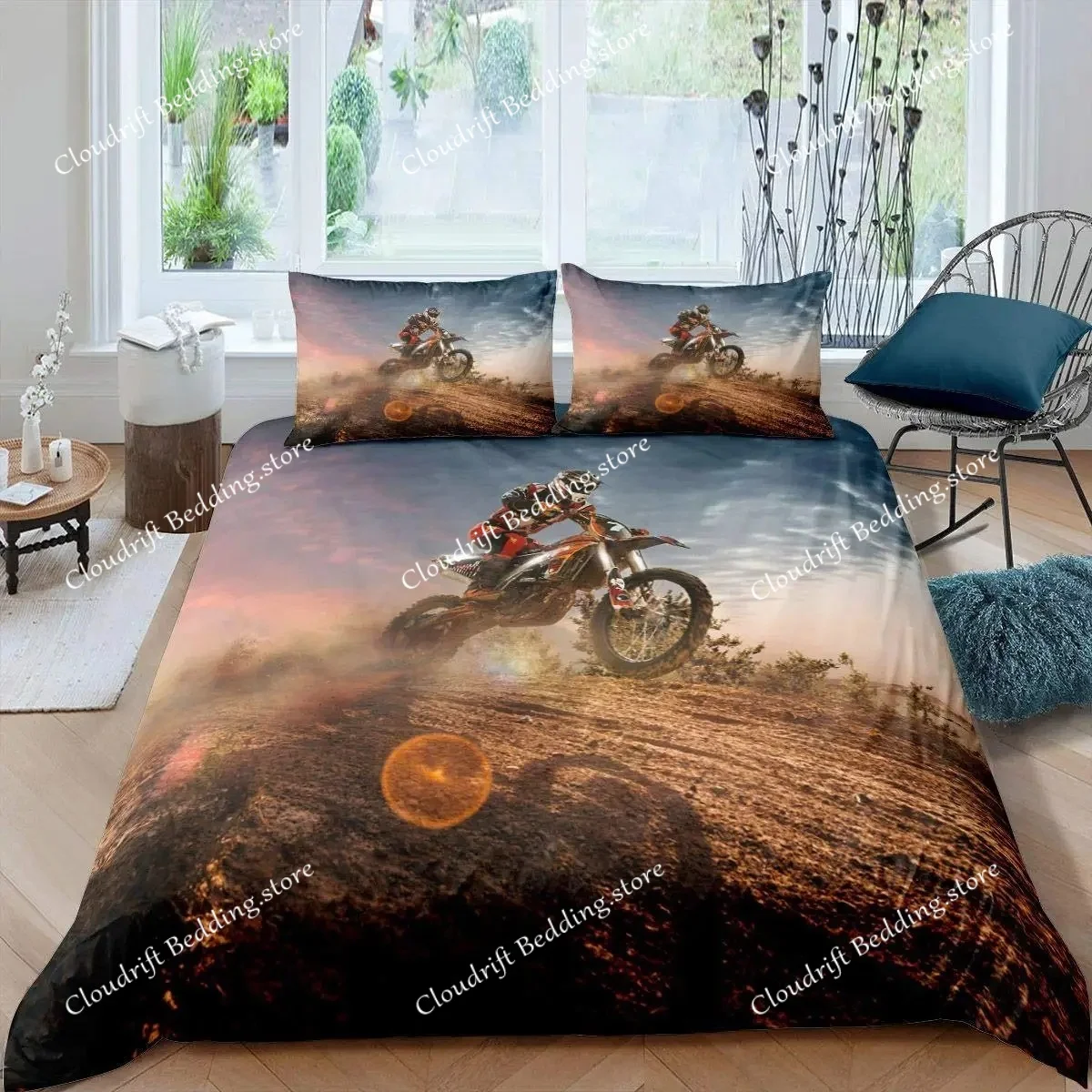 

Dirt Bike Comforter Cover, Sports Biker Motocross Racing Theme Duvet Cover Set For Teen Boys Decorative Bedding Sets