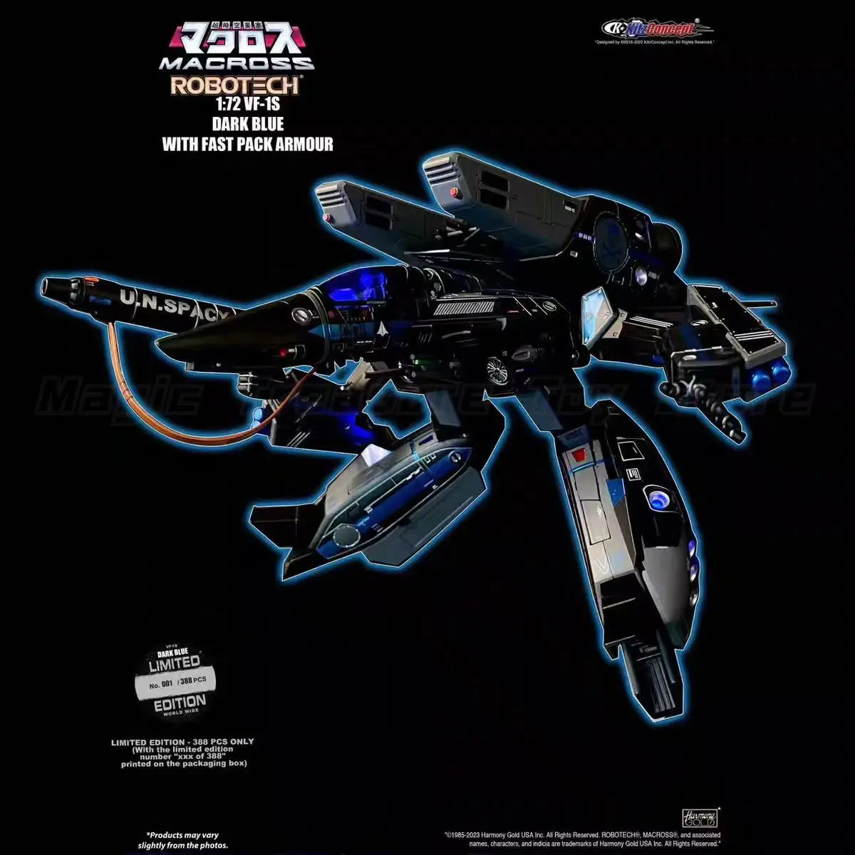 【H19CM】Kitz Concept Robotech Macross Delta VF-1S Blue and Black Belt Space Bag Versión limitada 2.5 Mecha terminado