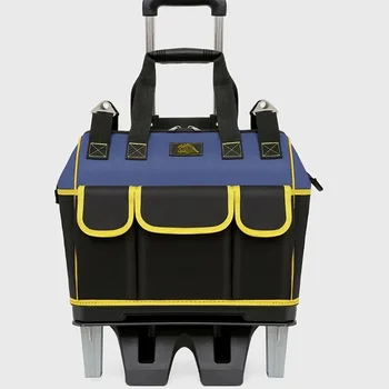 바퀴 달린 대형 당김 막대 롤러 캔버스, 두꺼운 다기능 대용량, 내마모성 수리 전기 공구 상자