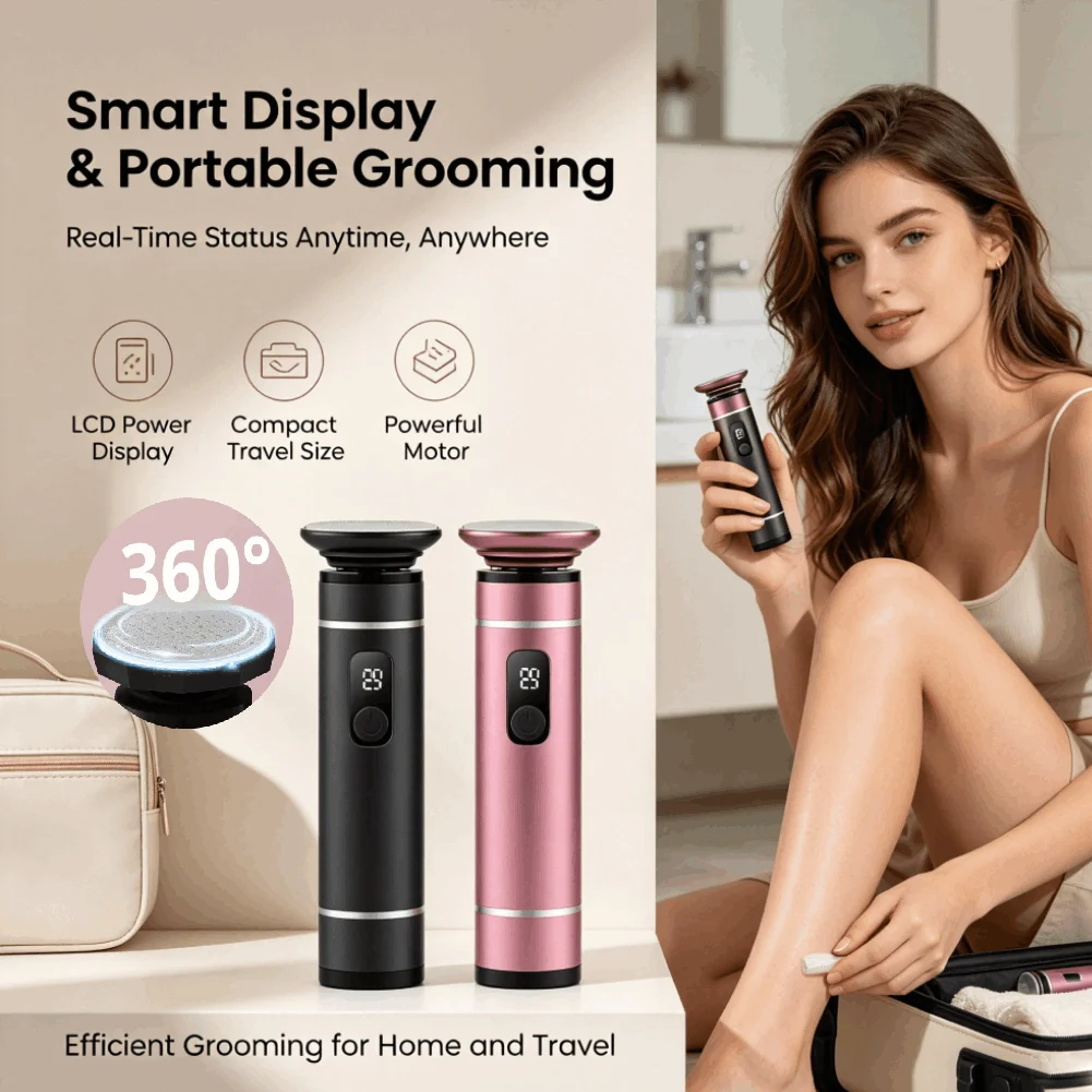 Rechargeable 2‑in‑1 Foot Grinder Callus Remover 360° Rotating Nano Glass Head Hair Removal LCD Display Portable Pedicure Tool