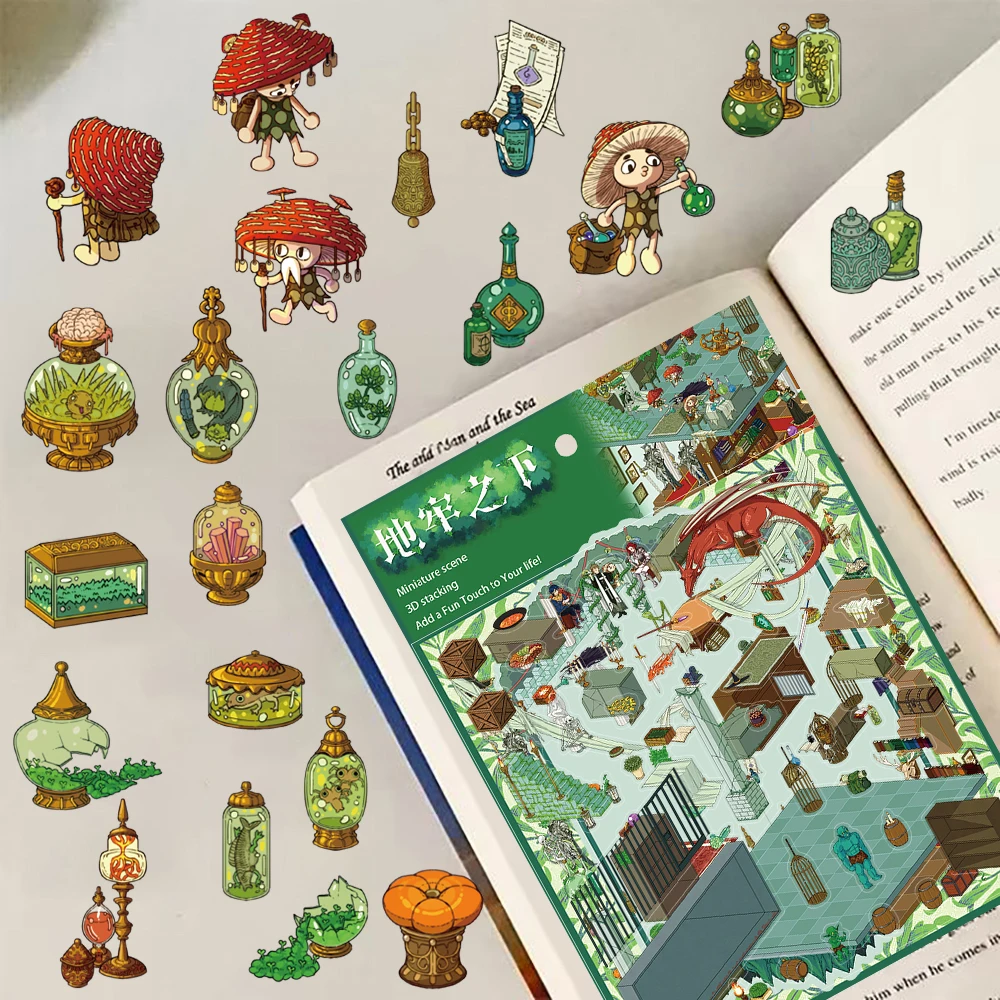 

4PCS Under The Dungeon Landscap Sticker Notebook Motorcycle Suitcase Stationery Laptop Coffee Wall Graffiti Landscaping Sticker