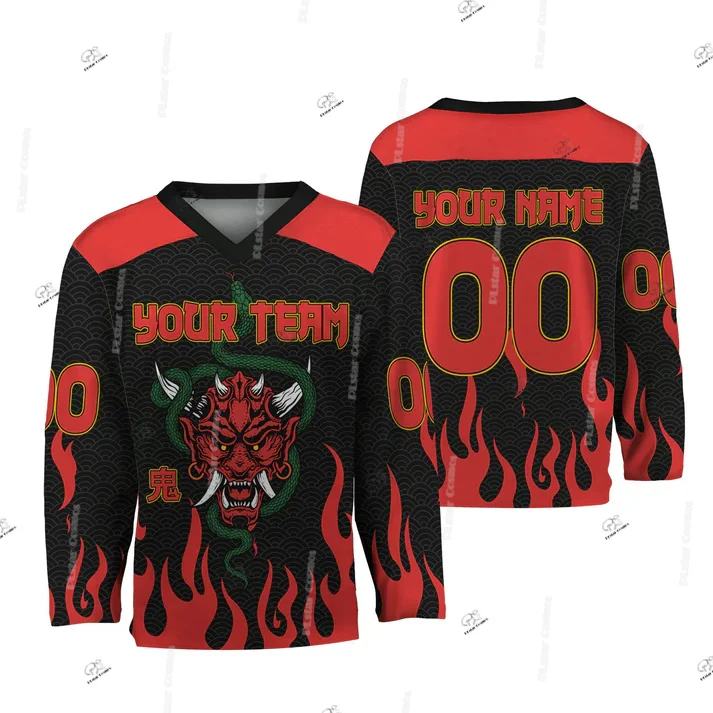 Custom Name Team Gradient Graffiti Hockey Jersey Shirts Vintage Retro 3DPrint Casual V-Neck Funny Pullover Breathable Colorful 6 view 2