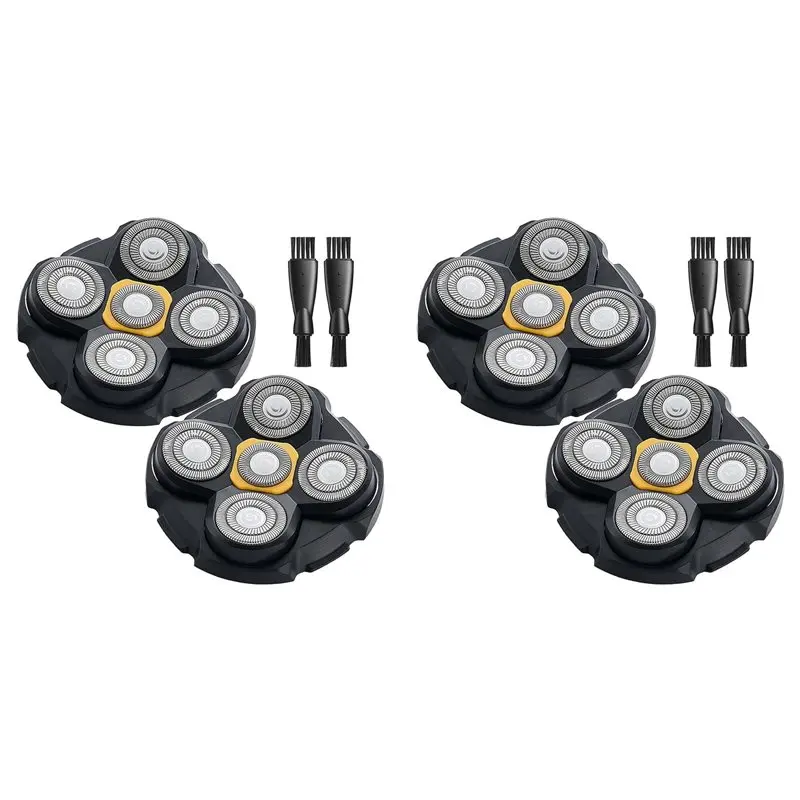B89B-4PCS Head Shaver Replacement Heads For Titanium Head Shaver, 4 Cleaning Brush