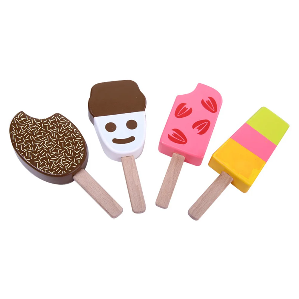 Juego de madera para niños, comida de imitación, paleta de madera, juego de comida, barra de helado (paleta de chocolate), comida de juego de imitación