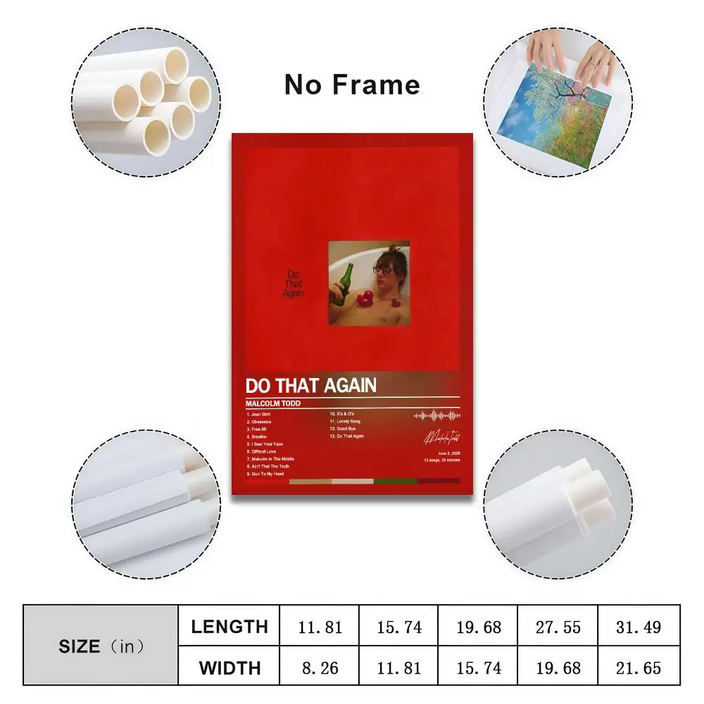 Poster Peelable Self-Adhesive Album Cover Poster Stickers, Frameless Wall Art for Singer Band Pop Rap Bedroom Malcolm Todd