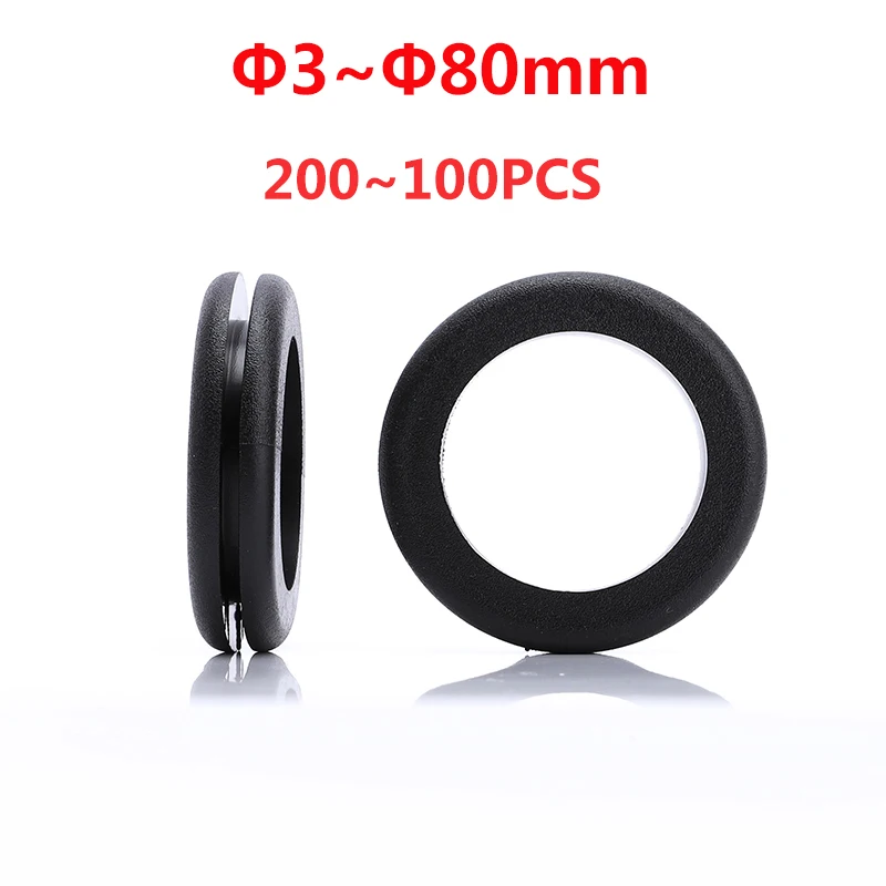 Black Rubber Seal Double Sided Protective Coil Out Hole Wire O-ring 3~80mm For Protects Wire Cable Hardware Tools Rubber Grommet