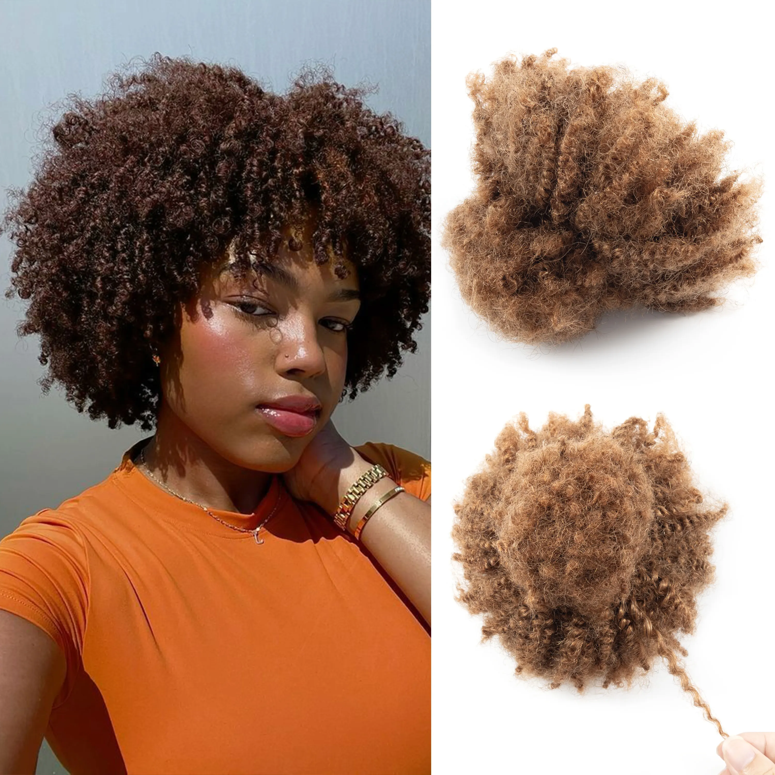 Top Grade 8'' 100% Raw Virgin Brazilian Bulk Human Hair Natural 30# 4C Afro Kinky Curly for Locks Braiding Hair