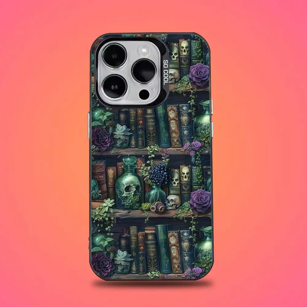 Kreative Bücherregal-Handyhülle für iPhone 16,15,14,13,12,11, Mini, Pro, E, SE4, XS, MAX, schwarze Candy-Matte-Abdeckung