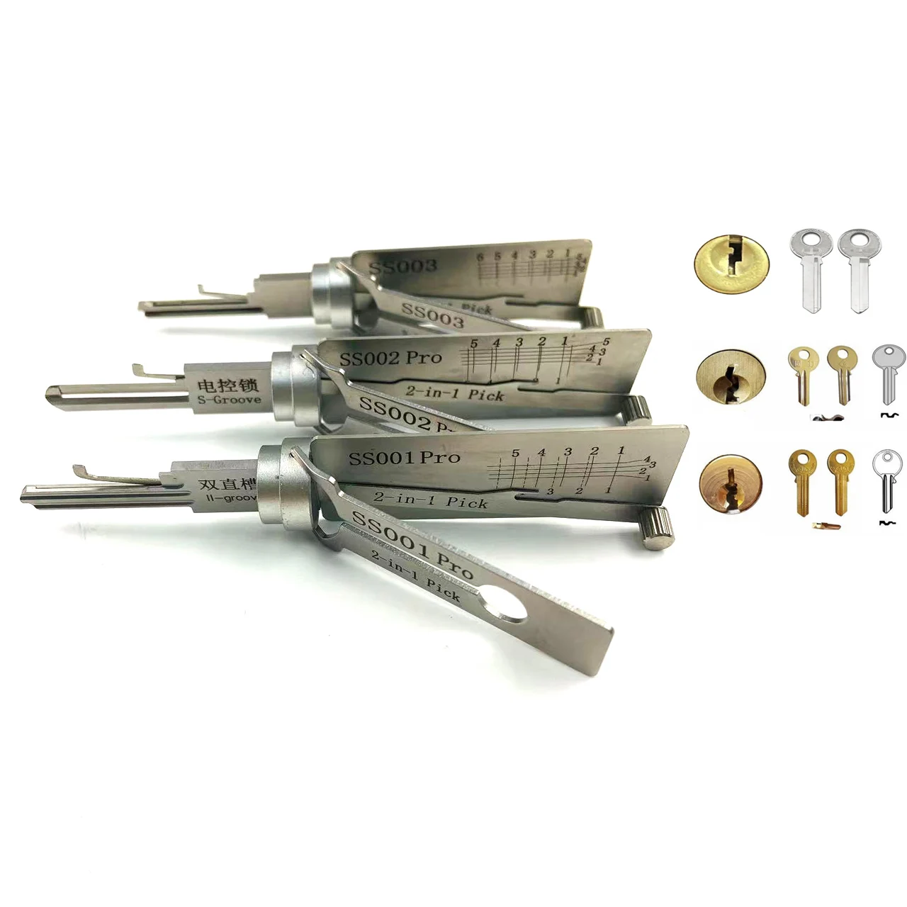 SS001 SS002 and SS003 2 In 1 Lock Key Precision Hook And Pick Set Pick-up Kits Door Lock Unlocking Engineering