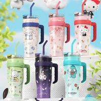 New Sanrio Kuromi Big Mac 1200ml Mug Cinnamoroll Kt Cat Cute Large-Capacity Water Cup Girl High-Value Straw Cup Birthday Gift