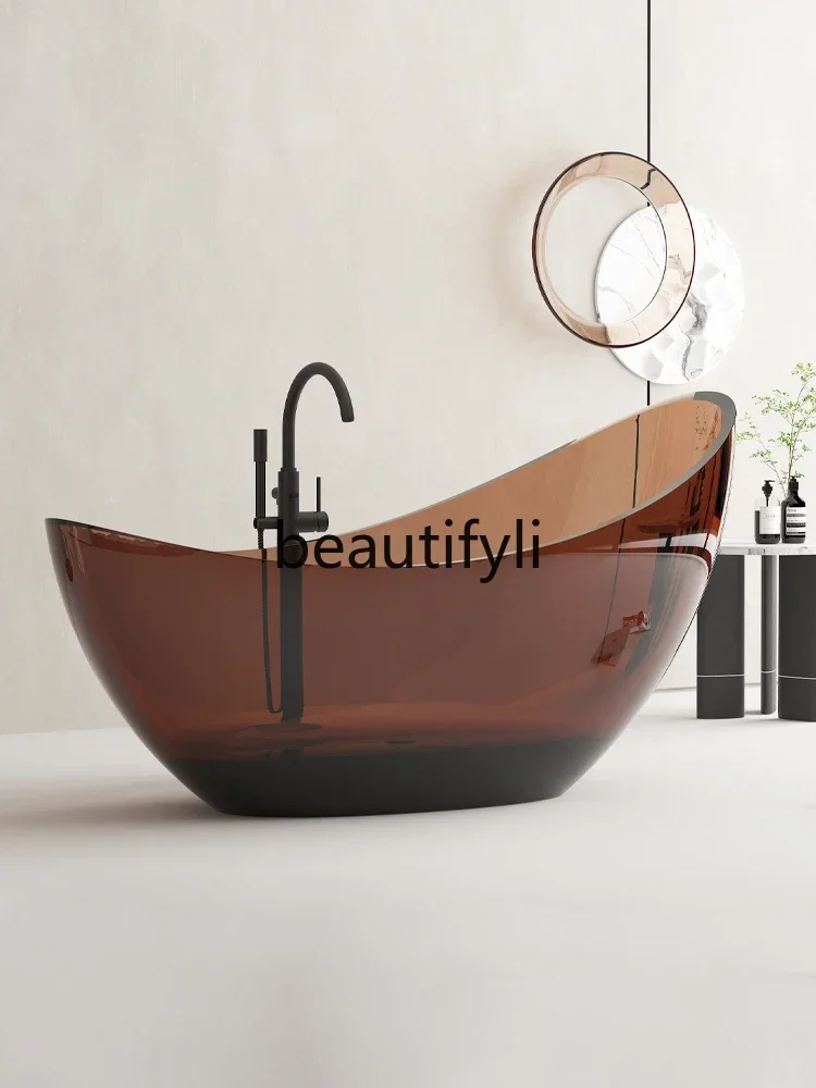 Moon-shaped transparent resin art bathtub Hotel B & B Color crystal freestanding integrated bathtub French