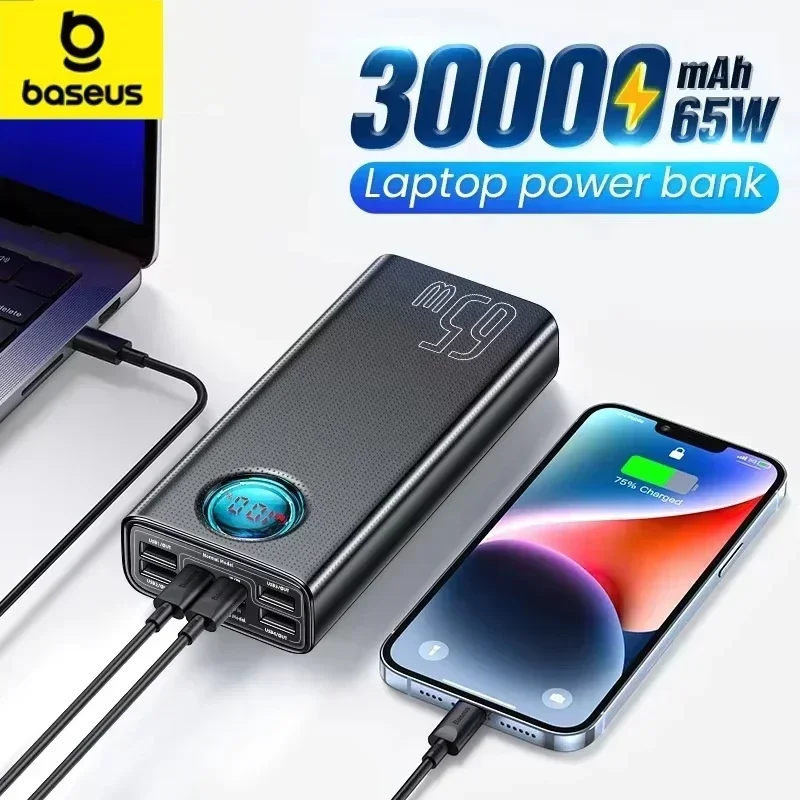 Baseus 65W Power Bank 30000mAh PD Quick Charge FCP SCP Powerbank Portable External Charger For Smartphone Laptop iPhone Tablet