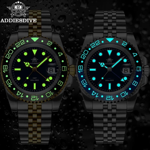 Imagen 2 del producto Reloj ADDIESDIVE AD2050 GMT para hombre, reloj suizo Ronda 515-24 BGW9, superluminoso, 20bar, resistente al agua, reloj de cuarzo de acero inoxidable 316L