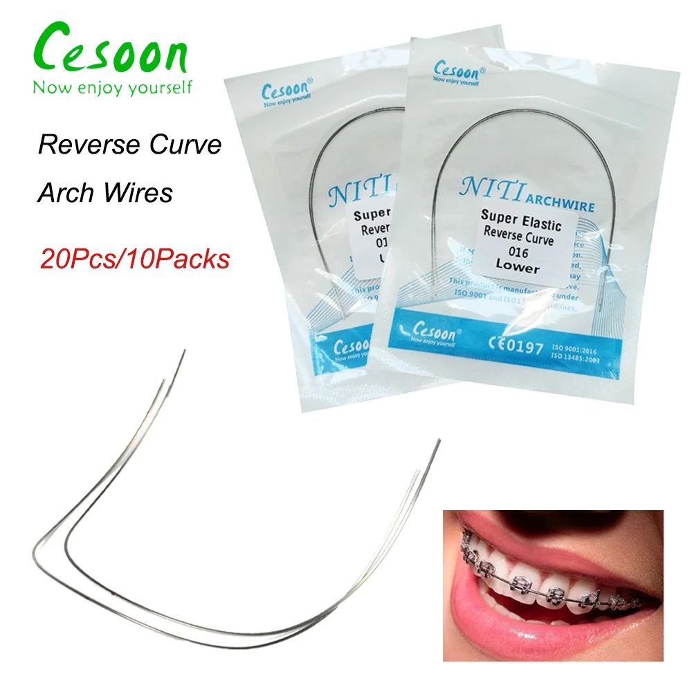 20Pcs/10Packs Dental Orthodontic Niti Arch Wires Reverse Curve Super Elastic Round Rectangular Upper/Lower Dentistry Materials