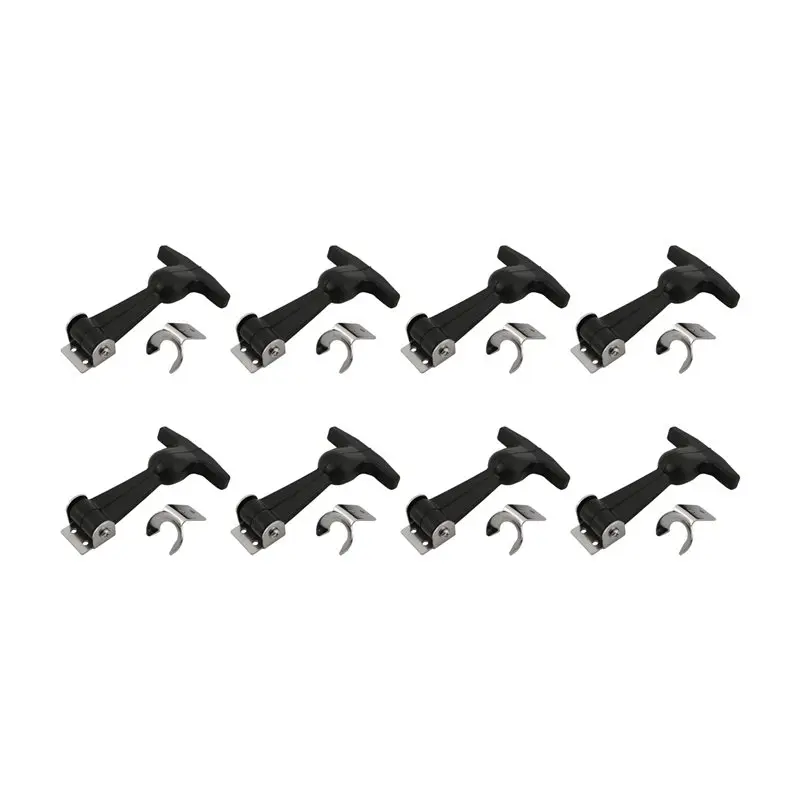 ABFU-8Pc Elastic Stainless Steel Rubber Hood Catch Flexible T-Handle Hasp Rubber Flexible Draw Latches With Brackets For Hood