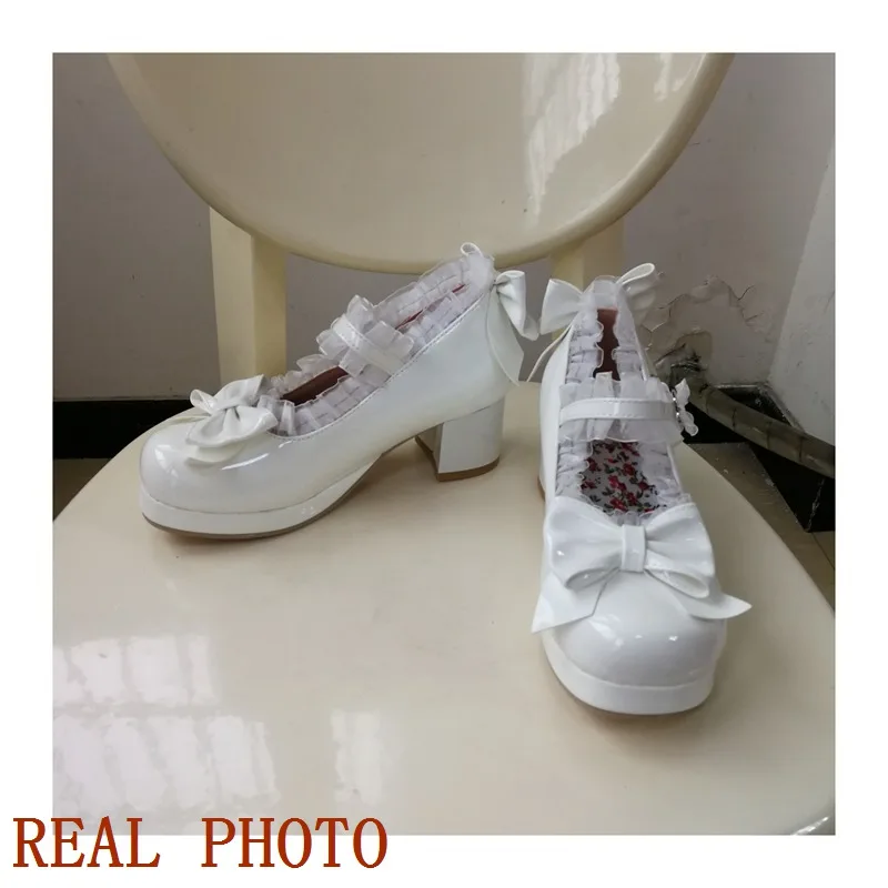 ORCHALISA Lolita Pumps Women Round Toe Block Heel 5cm Platform 1.5cm Buckle Strap Bowknot Lace Sweet Girls Shoes Big Size 48 image 6