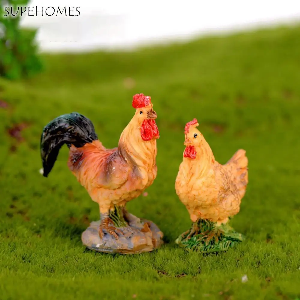 Mini Rooster Hen Figurine Cute Craft Animal Models Farm Toys DIY Miniature Fairytale Garden Decoration