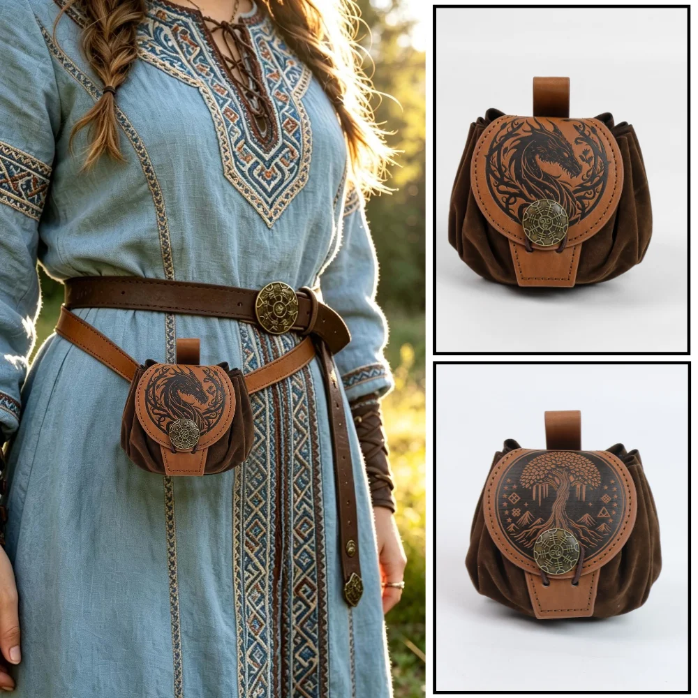 Bolsa Medieval Viking para Moedas, Acessório de Cosplay, Bolsa de Cintura Unissex em Couro com Cordão, Porta-Moedas, Acessório de Festa