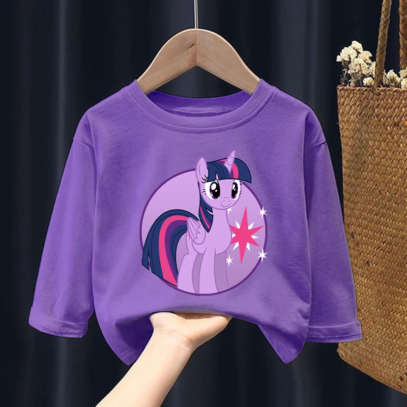 My Little Ponys Girls Long-sleeved T-shirts Cute Cartoon Figure Printed T-shirt  Baby Casuals Tops Autumn Children\'s Clothing