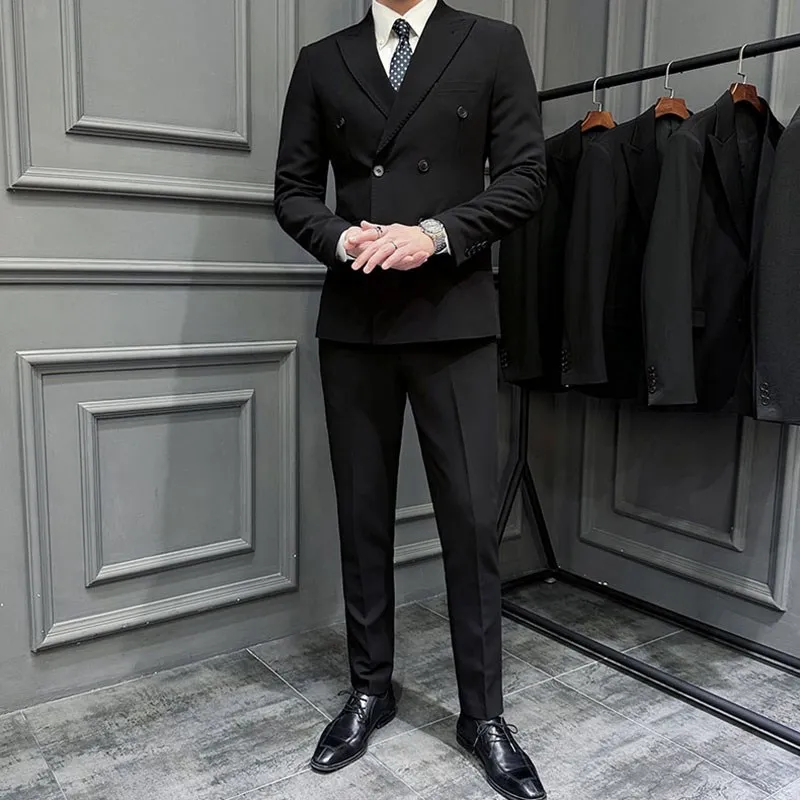 

Caramel Double-Row Button Men's Suit Wedding Dr Code Casual om Western Suit High-End Sensation Formal