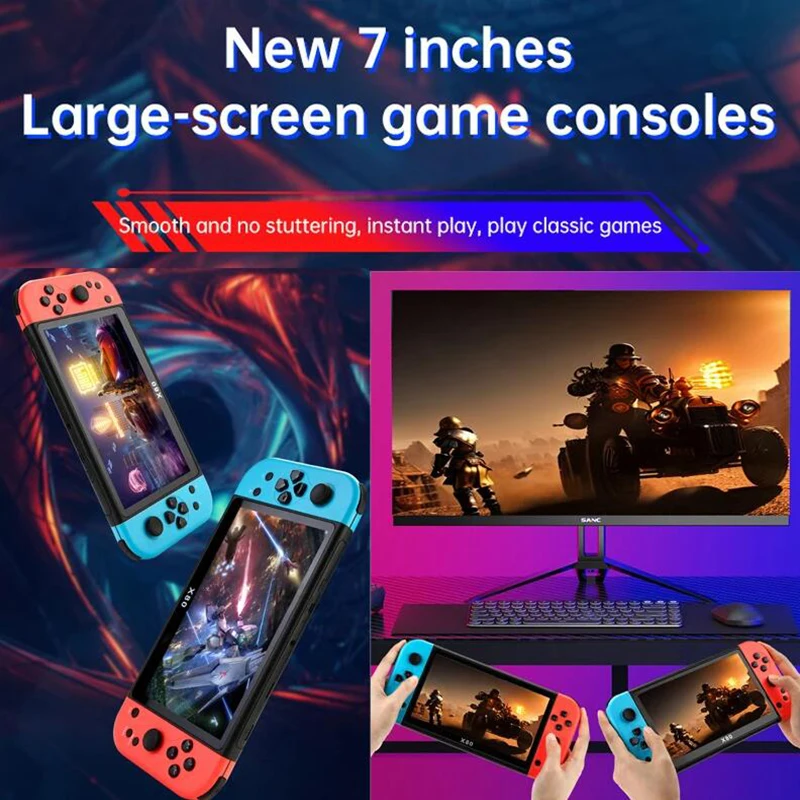 QZT-consola de juegos X80 con pantalla de 7,0 pulgadas, consola portátil con 20000 juegos Retro integrados, salida de TV HD, reproductor de Audio y vídeo