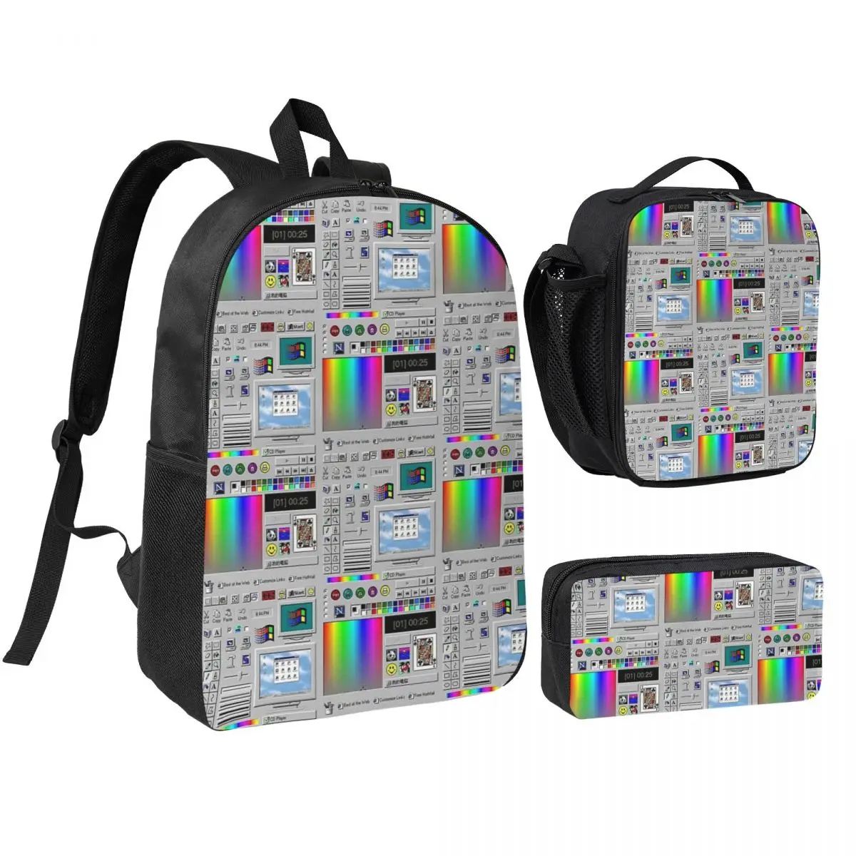 

Microsoft Windows 98 Server Backpack Student BookBag School Bag Shoulder Bags 3ps Insulated Lunch Bag Pencil Case