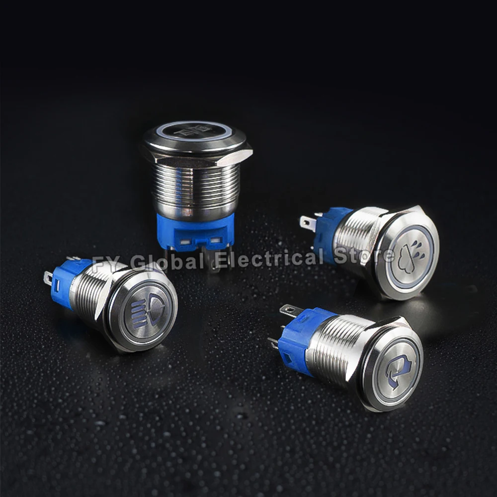 22mm Customization Car Boat Button Latching/Momentary Waterproof Metal Push Button LED Light Automatic Reset Self Locking 12V