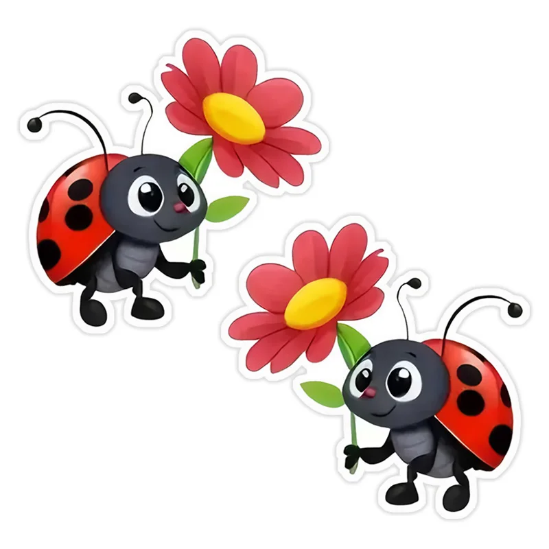 2-Pack 12x11.5cm Cute Cartoon Ladybug Car Decal Stickers, Durable Vinyl Sticker for Bumper, Fridge, Luggage, Racing Vehicle