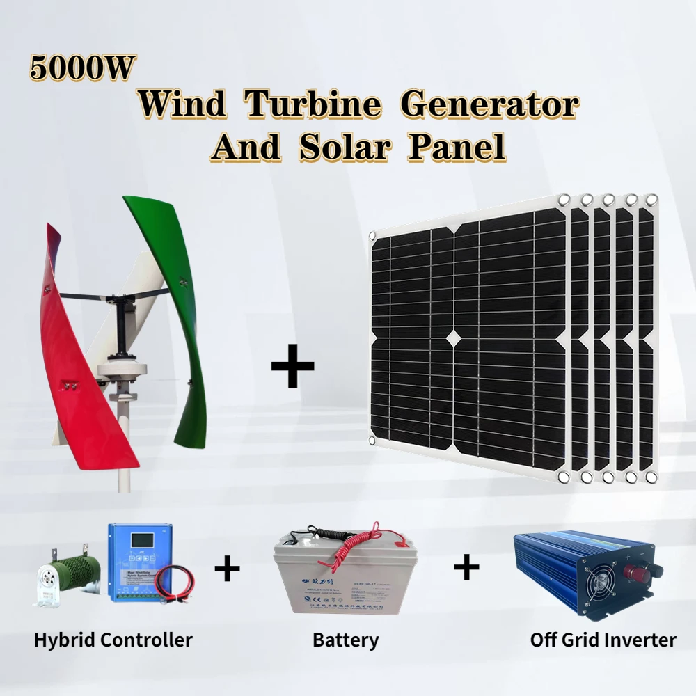 New Energy 3000W Wind Turbine Generator 2000W Soalr Panel With Controller Battery Off Grid System A Full Set Of For Home Use