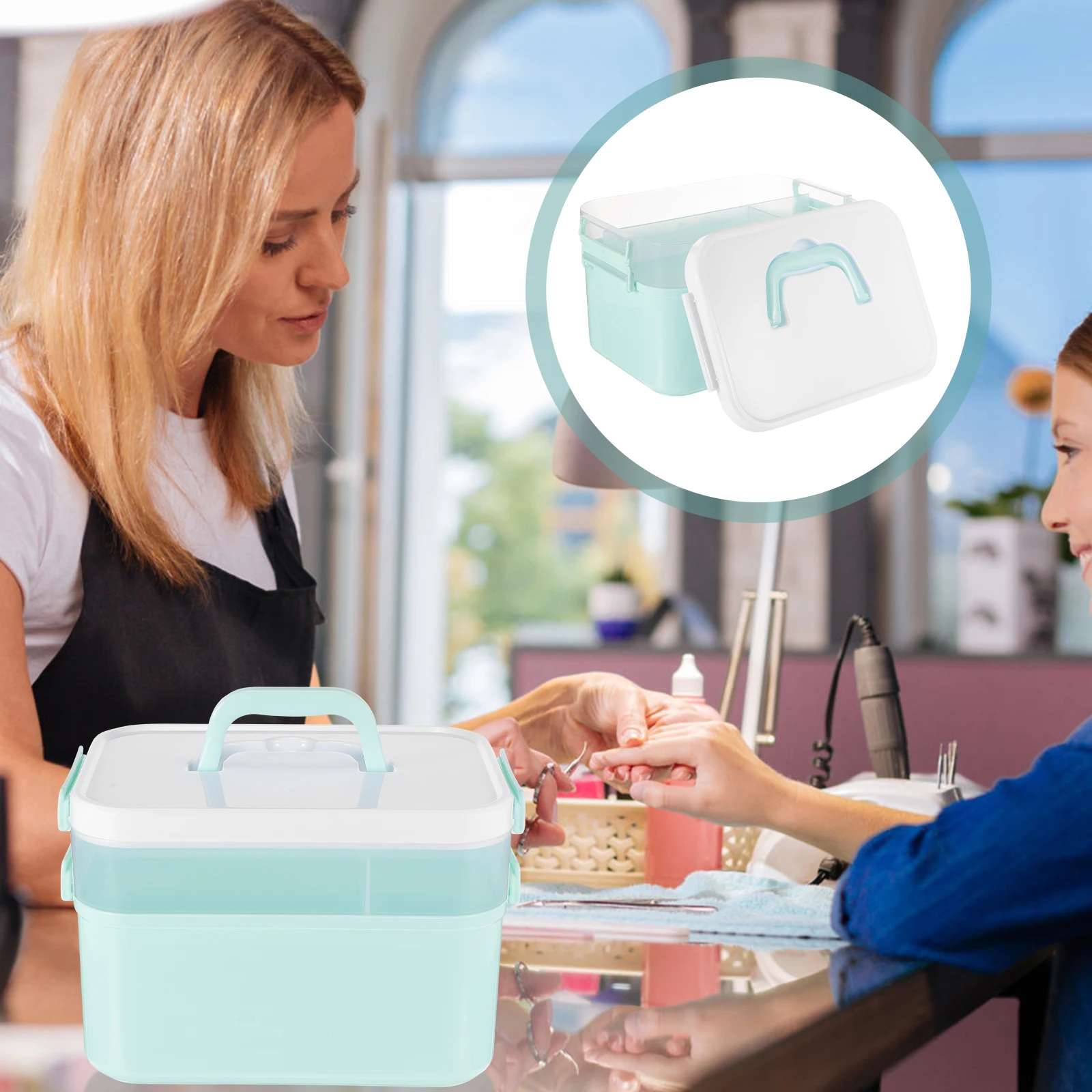 

1 шт., прочная коробка для художественных принадлежностей, профессиональный маникюрный инструмент для хранения лака, двухслойный портативный салон, простой дизайн, портативный