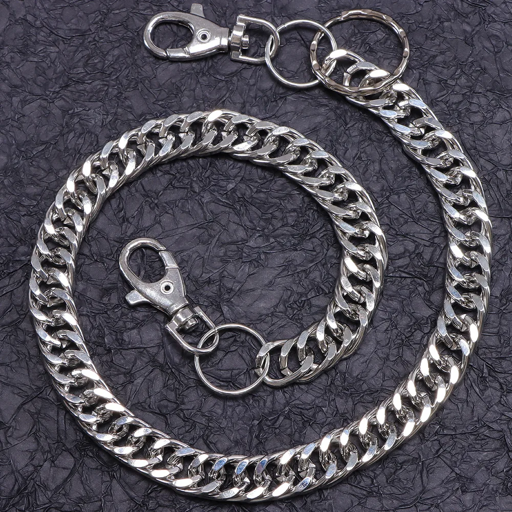 Long 50CM Metal Wallet Chain Leash Pant Jean Keychain Ring Clip Men's Hip Hop Flat Stainless Steel Necklace Jewelry