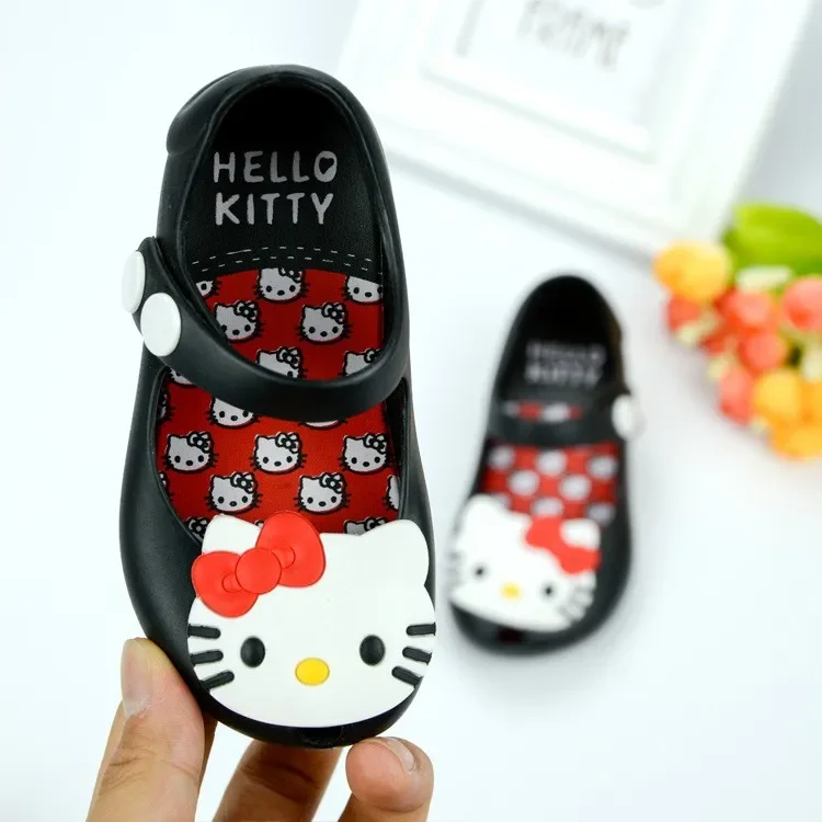 Baby Girls Summer Shoes Jelly Shoes Kids Beach Sandals Cute Sweet Cartoon Hello Kitty Soft Anti-kick Toe-covered Princess Flats