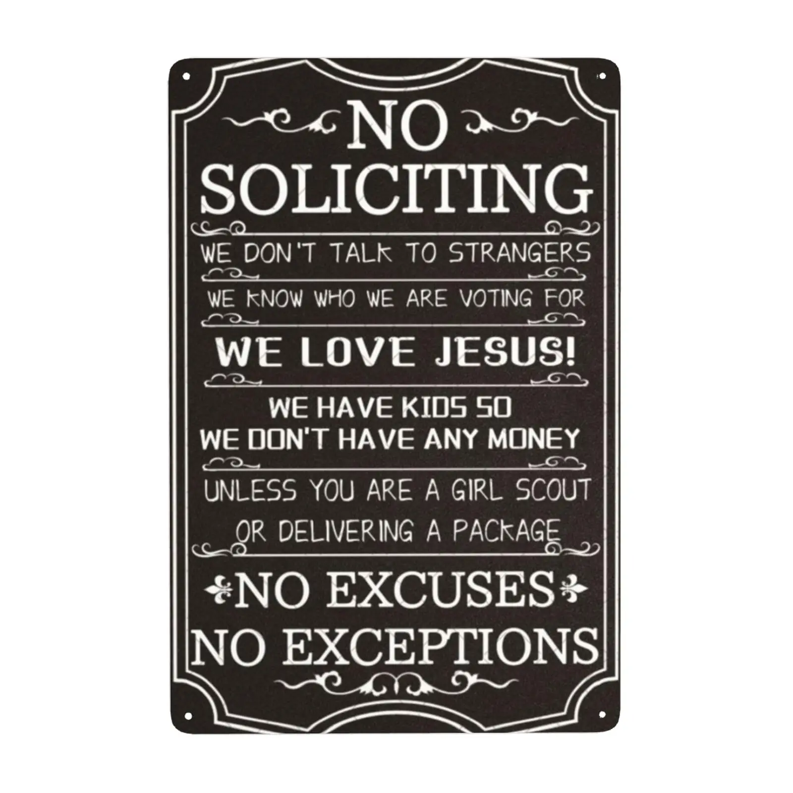 No Soliciting Warning Sin No Excuses No Exceptions Metal Sign Vintage Art Tin Sign House Office Wall Decor Sign For Home De sign