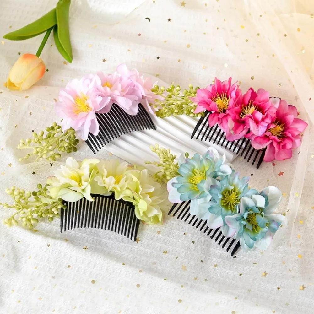 

Elegant Simulated Flower Flower Hair Comb Cloth Ethnic Style Bridal Hairpin Barrettes Bohemian Thai Hair Comb Hair Accessories