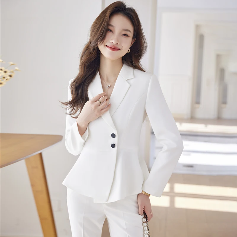 NAVIU Formal Pants Suits Two Piece Set Women 2024 Spring New Fashion Office Ladies Turn Down Collar Blazers Solid Pants