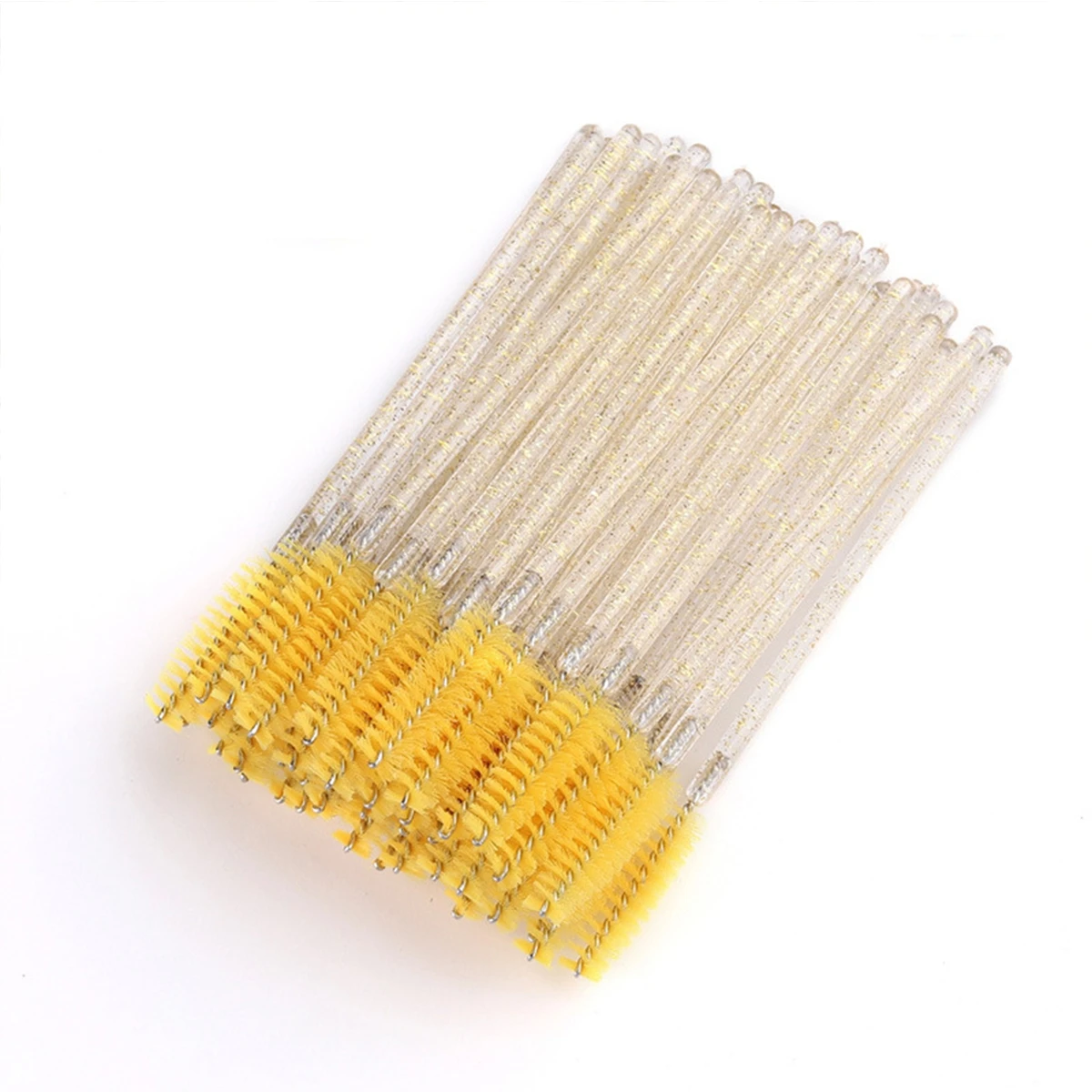8 bis 98 Stück gelbe Einweg-Mascara-Stäbe, glitzernde Wimpernbürste mit klarem Griff, Spoolie-Wimpernwerkzeuge für Make-up und Schönheitssalon