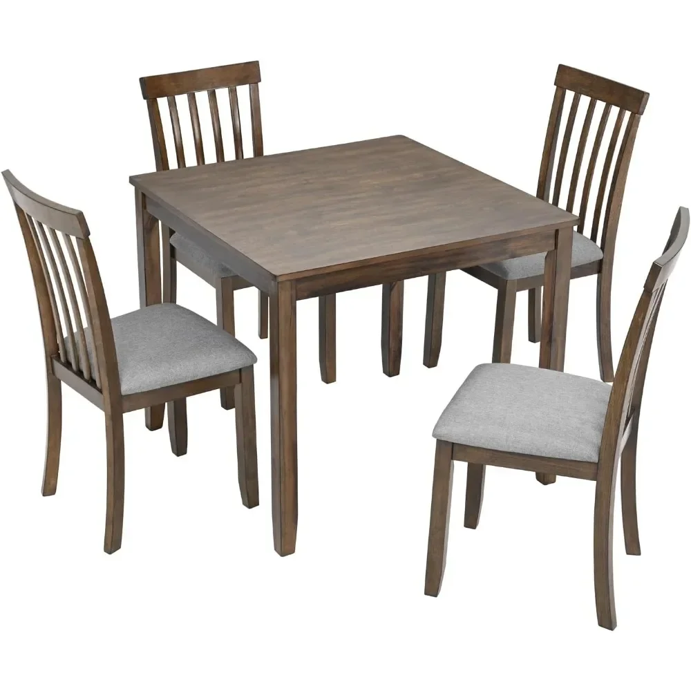 5-Piece Dining Table Set for 4, Kitchen Dining Table with 4 Soft Cushioned Solid Wood Chairs, Ideal for Home or Restaurant Use