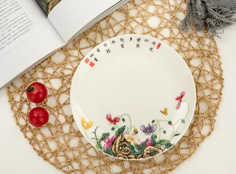8inch, bone china kitchen plates, Chinese painting design, party chafing dishes, ceramic dishes, dinner plate, sashimi plate