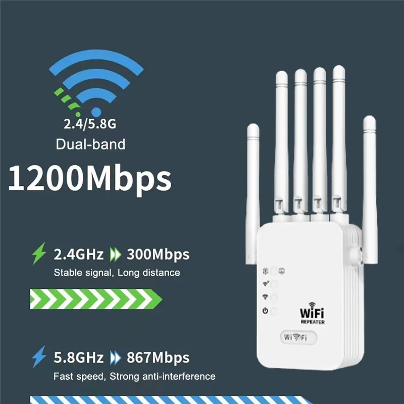 1200Mbps Wireless WiFi Repeater Wifi Signal Booster Dual-Band 2.4G 5GHz WiFi Extender Amplifier Long Range Network WPS Router