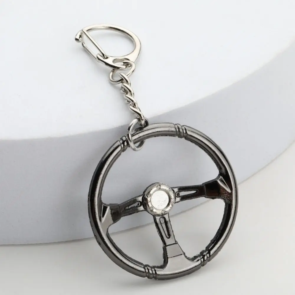 Fashion Alloy Racing Steering Wheel Key Ring Three Color Keychain Car Refitting Pendant Creative Punk Gift