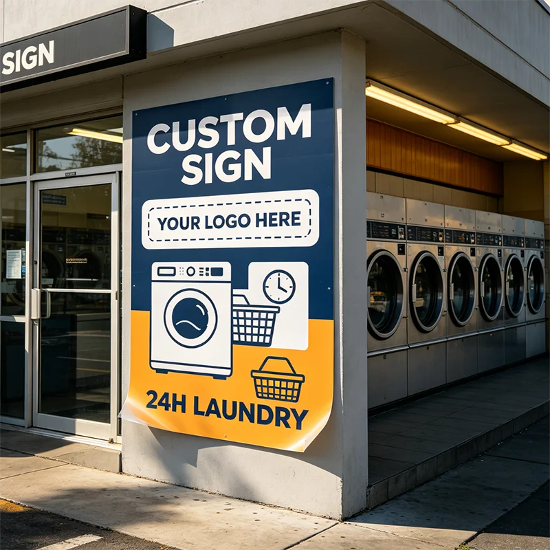 Any Size 100cm Custom Sticker Add Your Logo Weather Resistant Vinyl Decals for Local Laundromat Self‑Service Laundry Shop Dry Cl