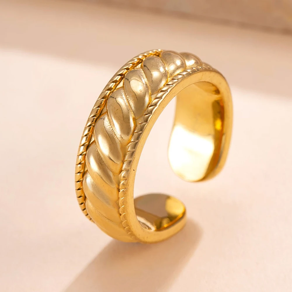 

Twisted Rings For Women Punk Stainless Steel Gold Color Open Ring Metal Geometric Finger Ring Hip Hop Charm Jewelry Gift